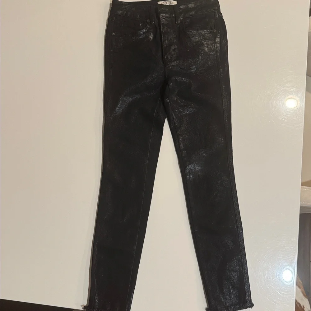 NWOT We The Free High Rise Coated Shimmering Black Denim